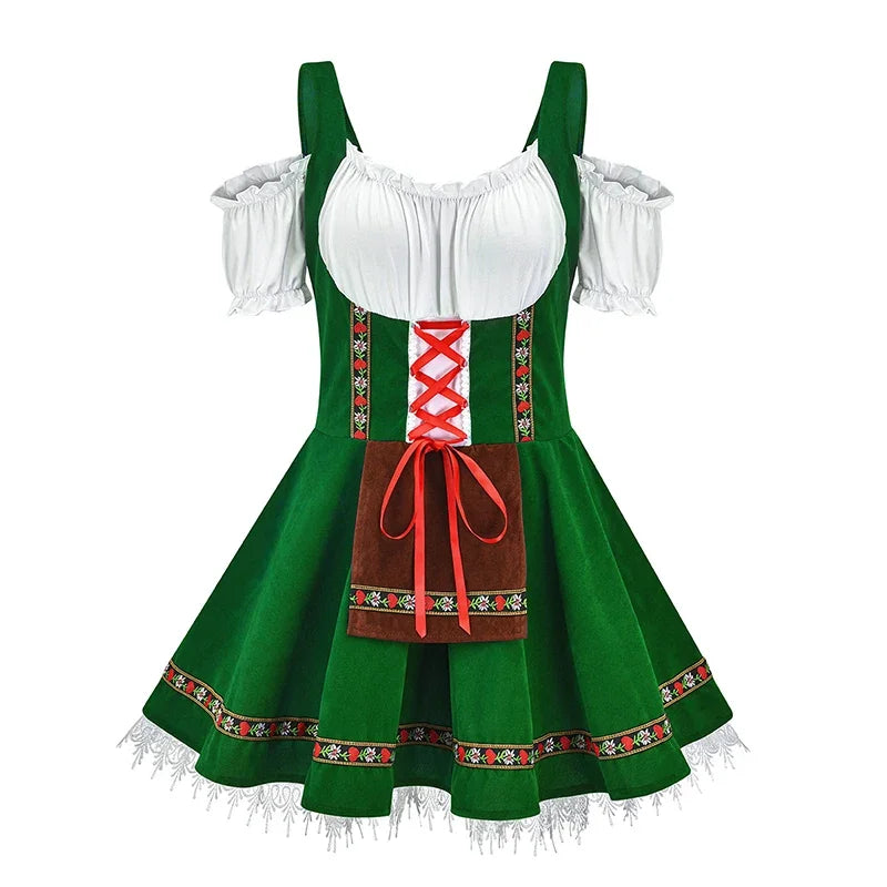Robe Dirndl Femme Avec Corset Lacet Raffiné Manches Bouffantes Jupe Mini Ensemble Festif Amawinc Nordisk Flair