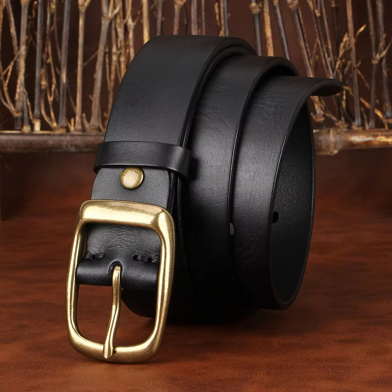 Ceinture Homme Cuir Véritable Boucle Ardillon Laiton Massif Vintage Décontractée Pour Tenue Quotidienne