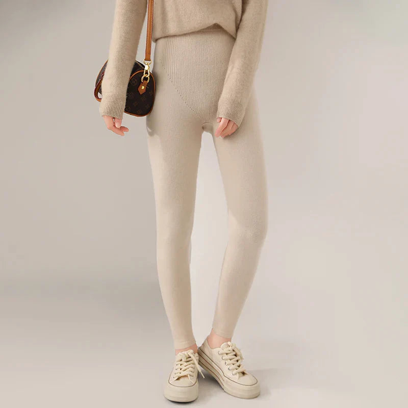 Leggings En Maille Cachemire Confort Pur Haute Taille Ajustés Et Respirants Pour Femme