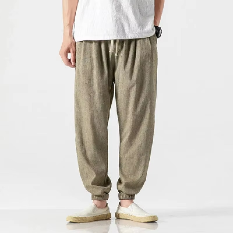 Pantalon Décontracté Homme en Coton Lin Coupe Relâchée Harem Avec Chevilles Cuffées Pour le Confort Quotidien