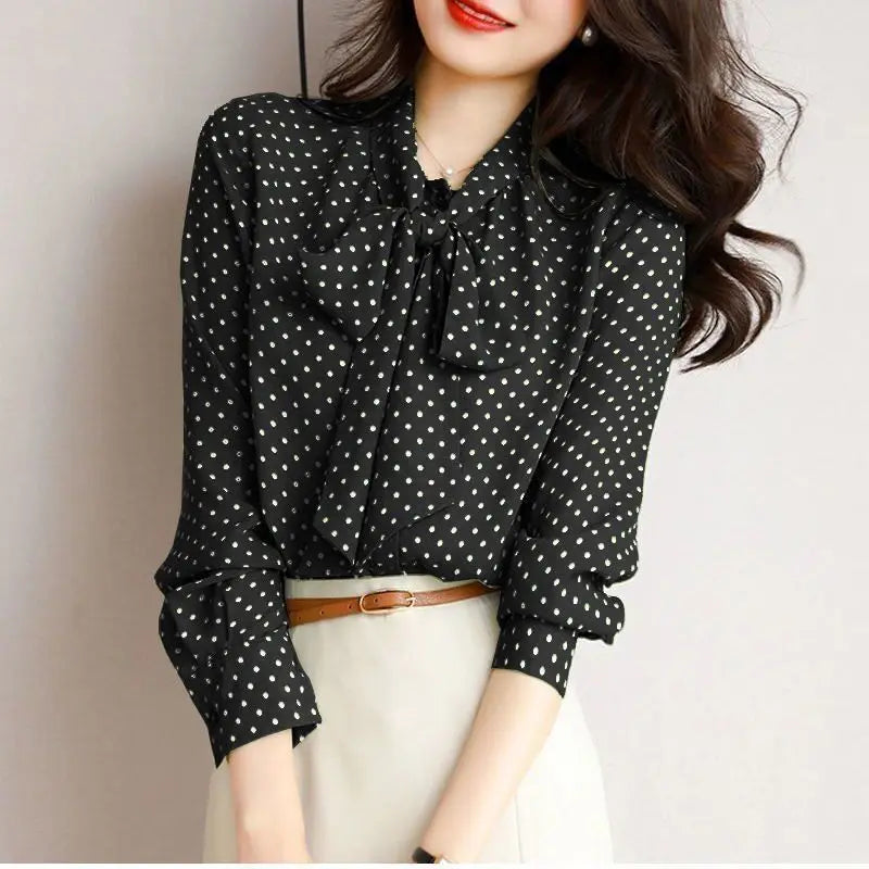 Blouse Faylen Col Châle Nœud Doux Au Toucher Tissu Léger Style Polyvalent Moderne