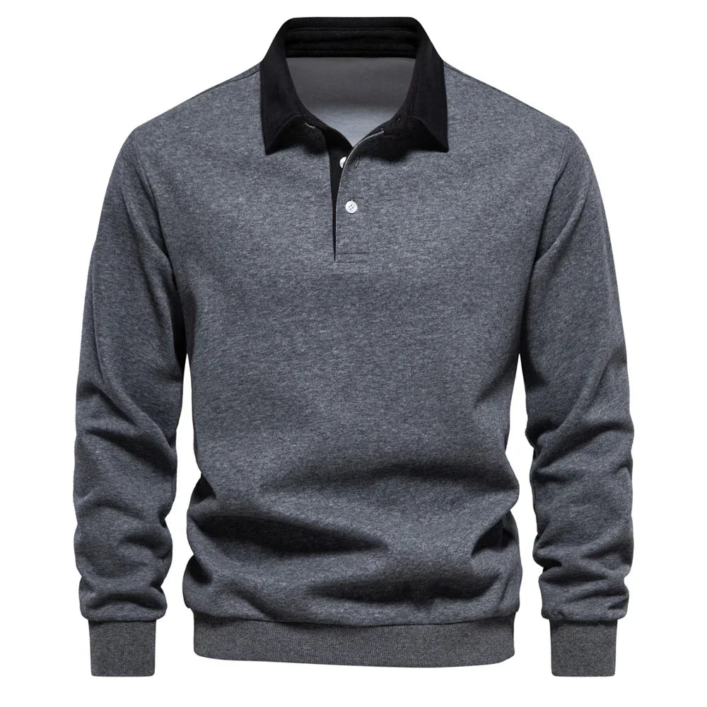 Pull Polo En Coton Camden Amawinc Bleu Marine Avec Col Blanc Pour Homme Classique