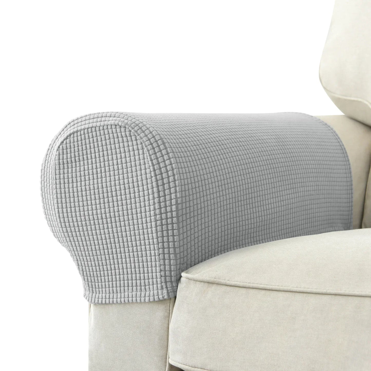 Housse Accoudoir Extensible Texturée Gris Pour Canapé Protection Contre Taches Et Usure Design Minimaliste