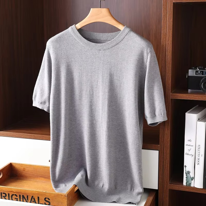 Pull Homme En Cachemire À Manches Courtes Col Rond Amawinc Léger Pour Confort Quotidien