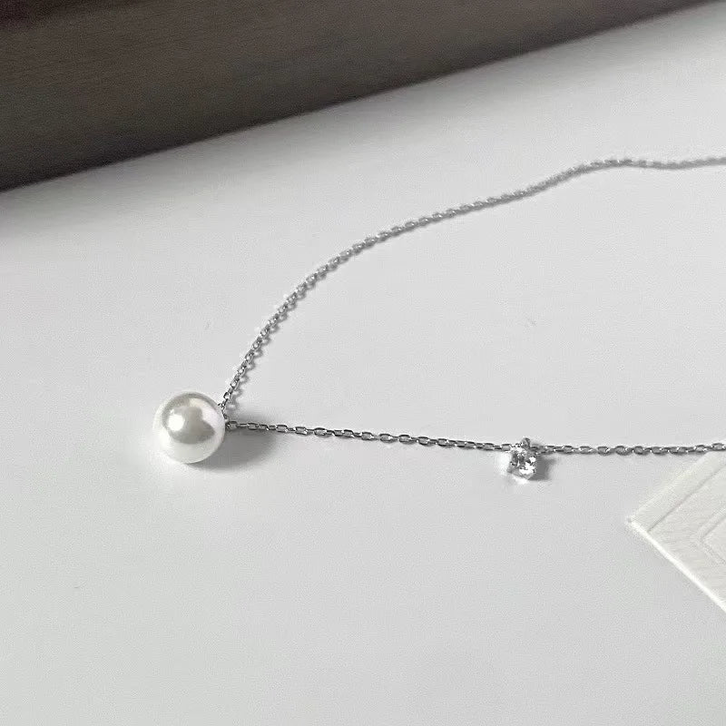 Pendentif En Argent Sterling Avec Perle D Eau Douce Et Zircon Éclatant Chaîne 45 Cm