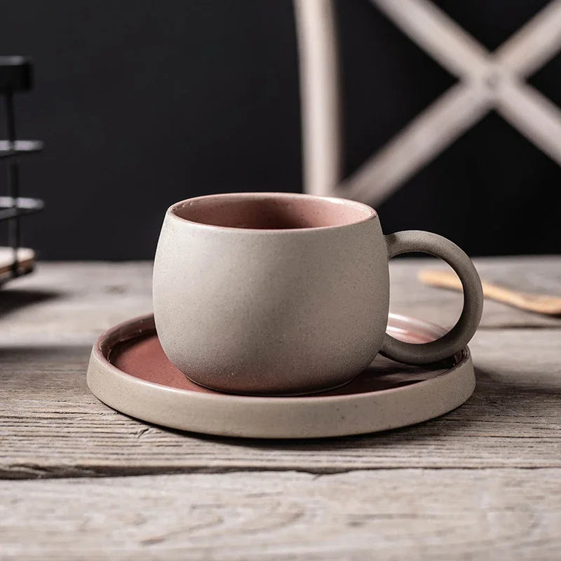 Terra Tasses En Céramique Matte Texturée Avec Manche Arrondi Et Sous-Tasse Inclus 300 Ml