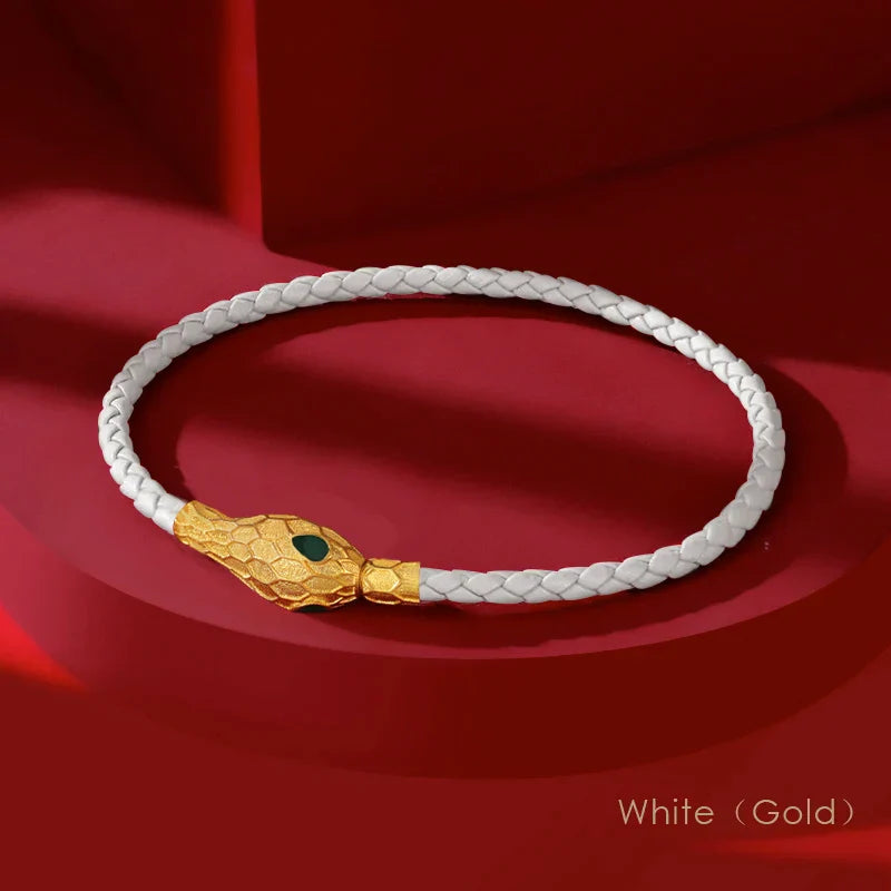 Aspis Viper Bracelet En Cuir Tressé À La Main Avec Fermoir Serpent Doré Pour Hommes Et Femmes Amawinc