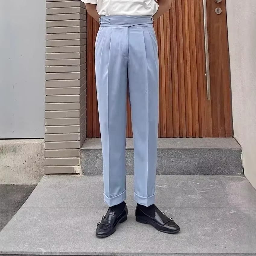 Paris Buckle Pantalon Homme Haute Taille Slim Avec Plis Style Vintage Britannique Business Casual