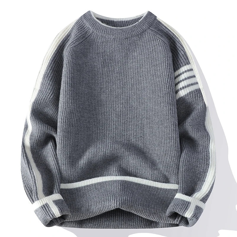 Borderline Pull en Maille Rayures Contrastées Unisexe Lavable en Machine Style Retro Moderne