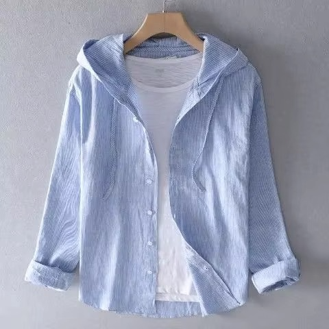 Amawinc Chemise Homme Été à Capuche Manches Longues Coton Lin Respirante Légère Décontractée