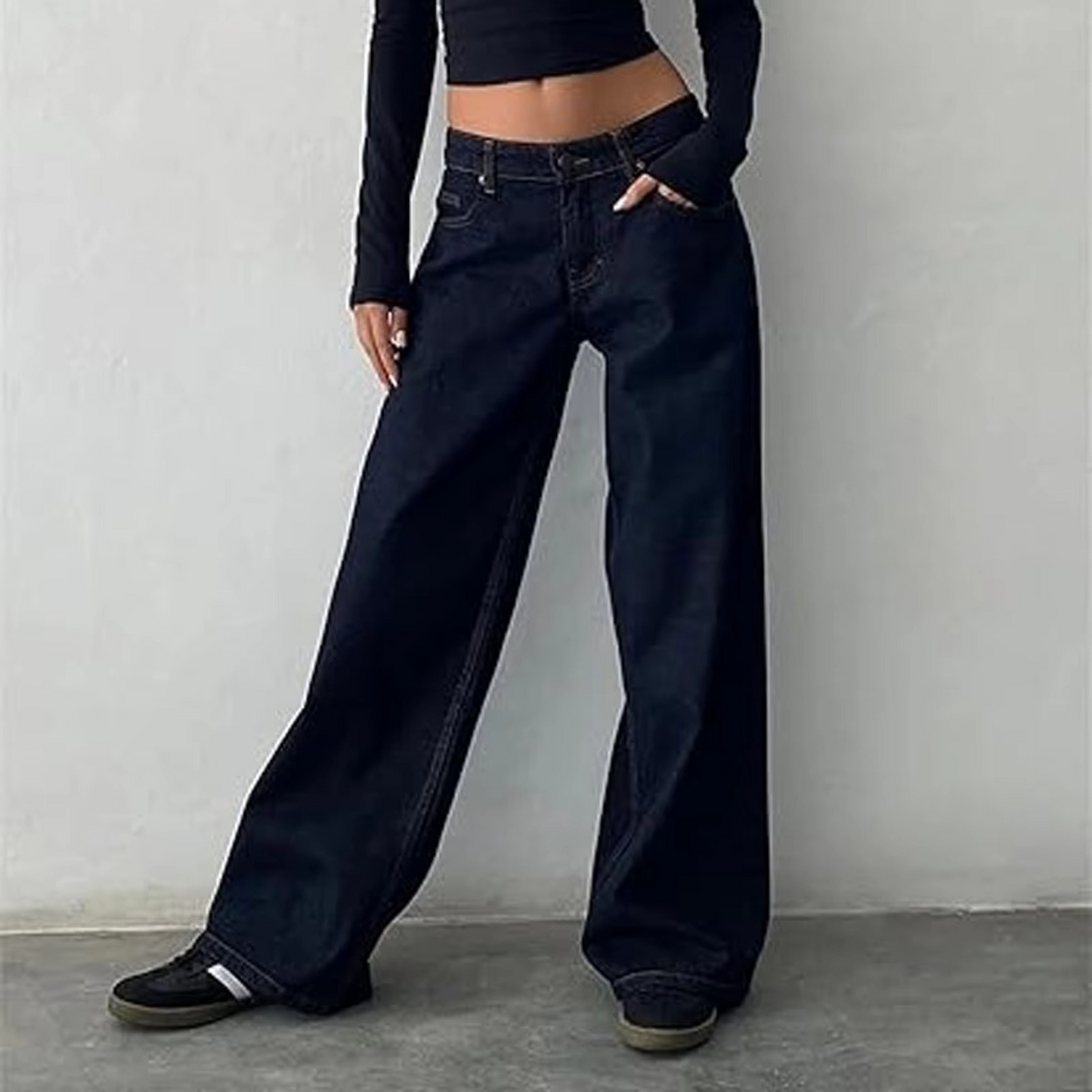 Jean Femme À Taille Moyenne Coupe Droite Vintage Lavé Pour Femmes Confort Durable Et Style Quotidien