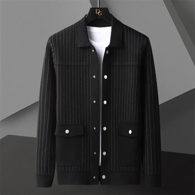 Cardigan Elend Couture Col Revers Effilé Avec Rayures Audacieuses Et Détails Cachés Pour Automne