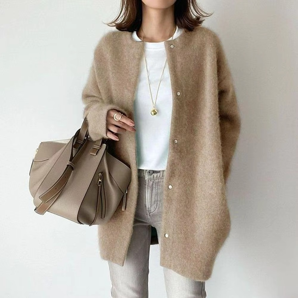 Cardigan En Maille Automne Vintage Boutonné Simple Pour Femmes Confort Et Élégance Quotidienne