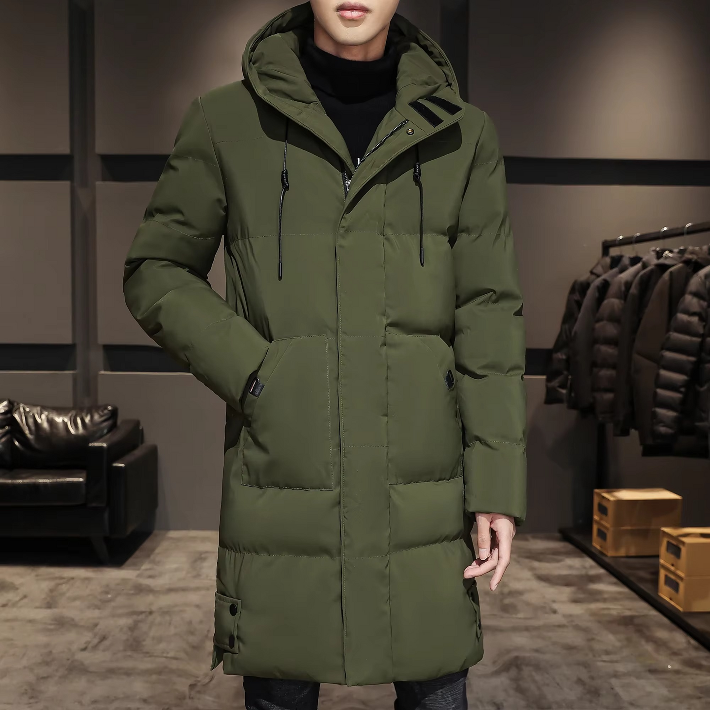 Parka Longue Pour Homme En Coton Matelassé Chaude Et Légère Couleur Unie Pour L Hiver Confortable