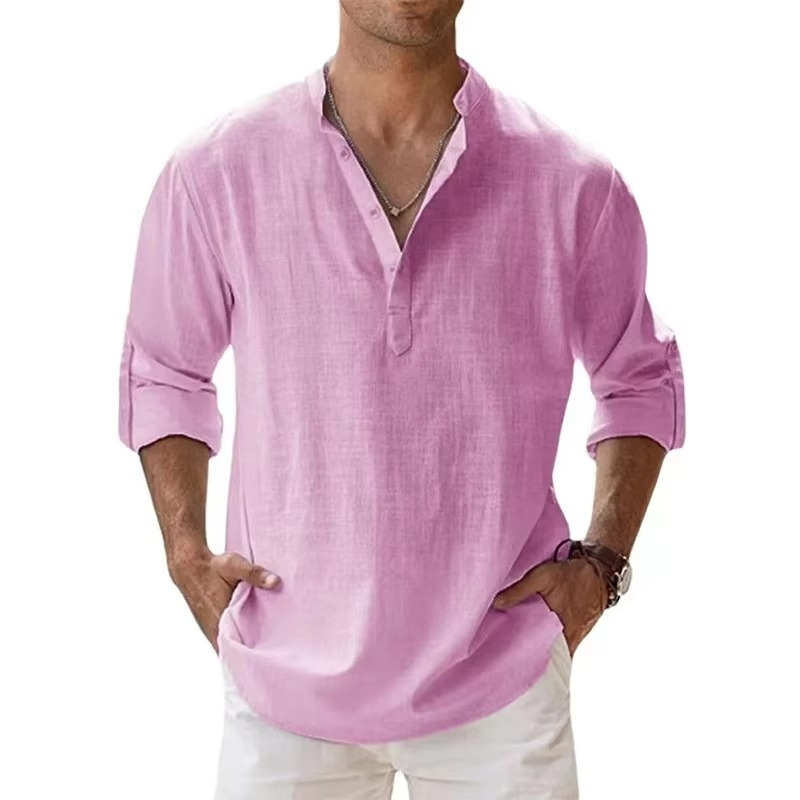 Chemise Henley Légère En Coton Lin Pour Homme Manches Longues Idéale Pour Été Vêtements De Plage Décontractés