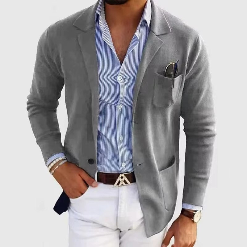 Veste Cardigan Tricot Pour Homme Couleur Unie Avec Col Revers Et Poches Multiples