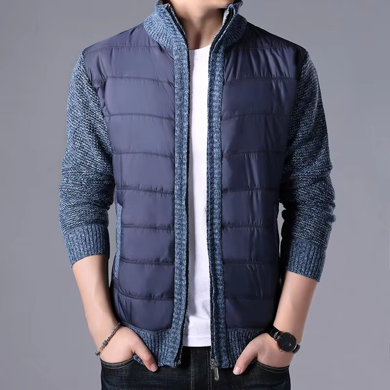 Amawinc Veste Cardigan Tricot Épais Pour Homme Patchwork Chaud Slim Fit Idéal Pour Hiver Quotidien