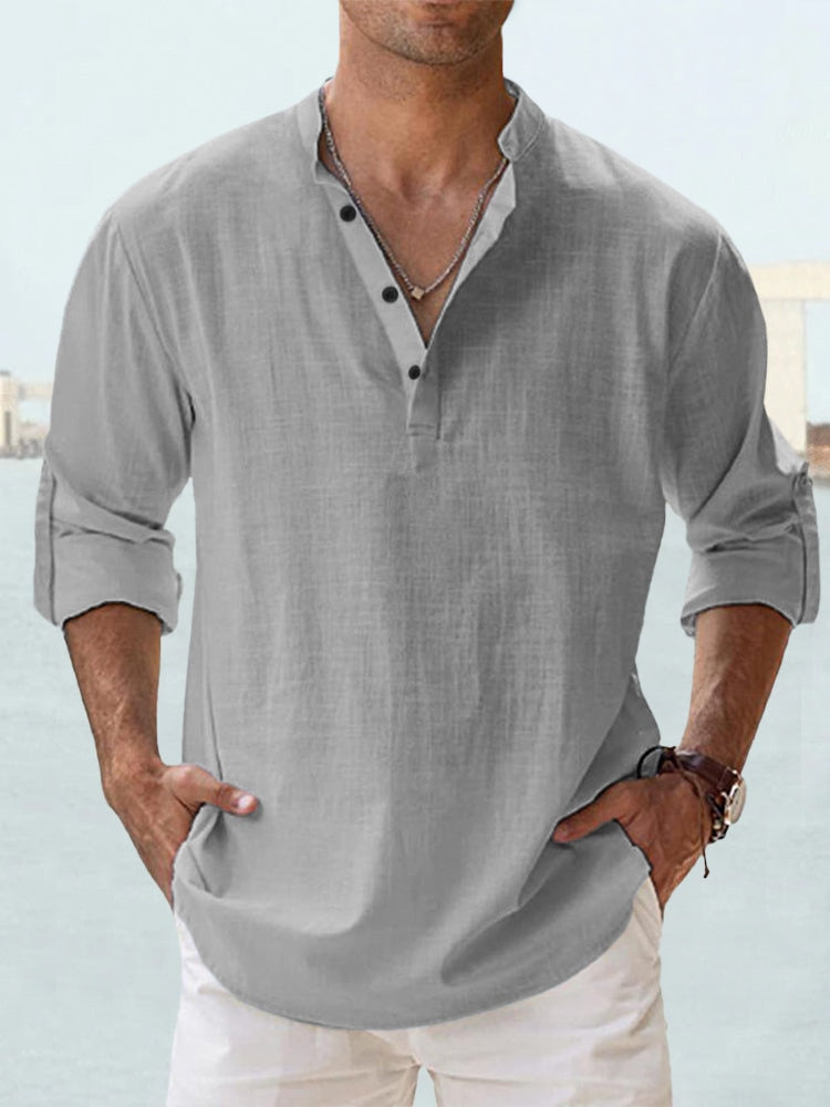 Hugo Chemise En Lin Pour Homme Col Mandarin Décontractée Léger Manches Longues Respirante