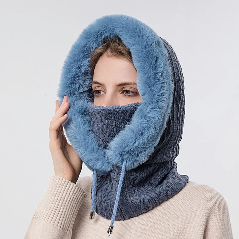 Aurora Cagoule Tricot Câblé Avec Bordure En Fausse Fourrure Et Cordon De Serrage Pour Femmes Hiver