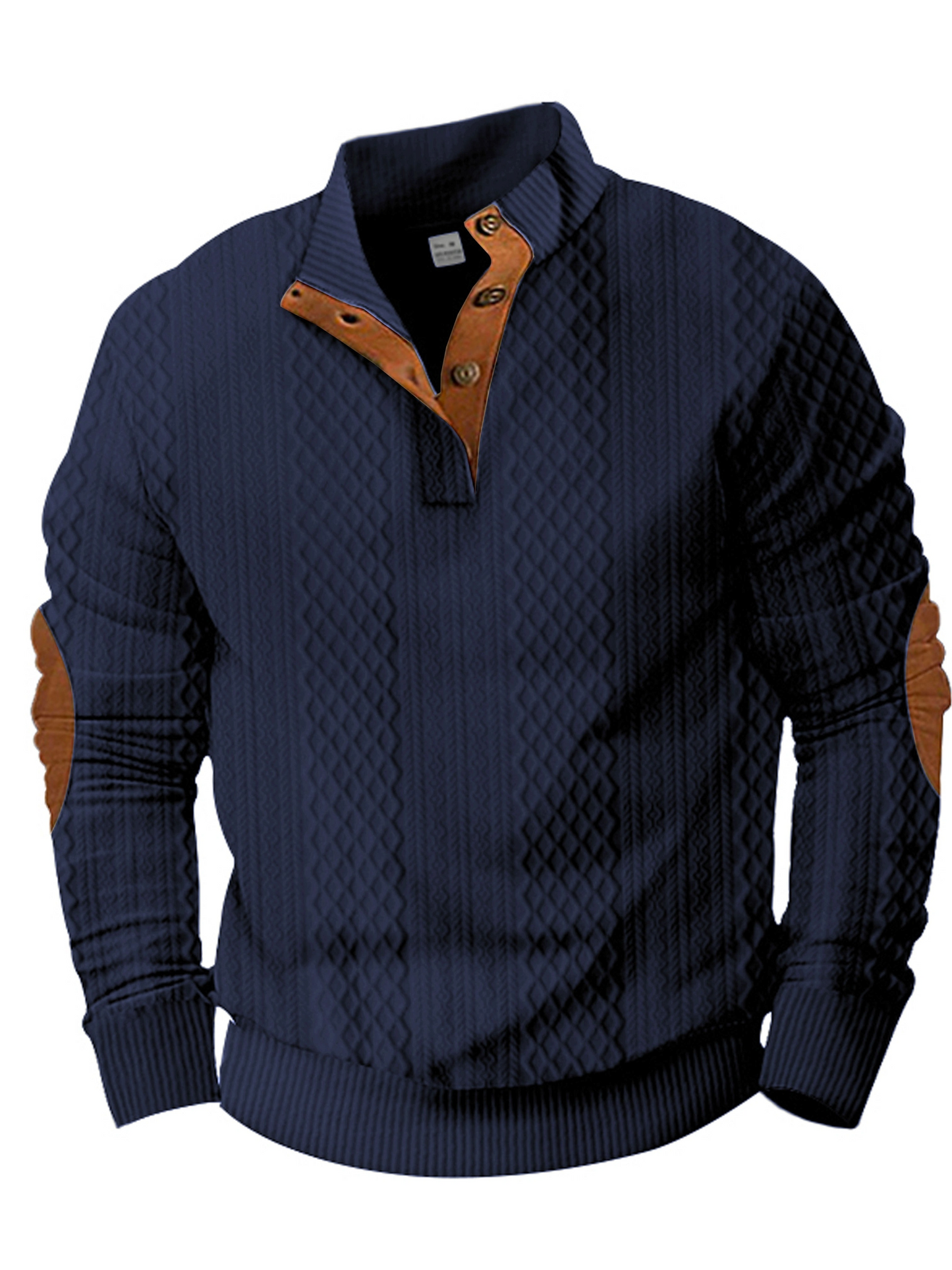 Pull Homme Jacquard À Boutons Devant Col Montant Manche Longue Pour Décontracté Week End