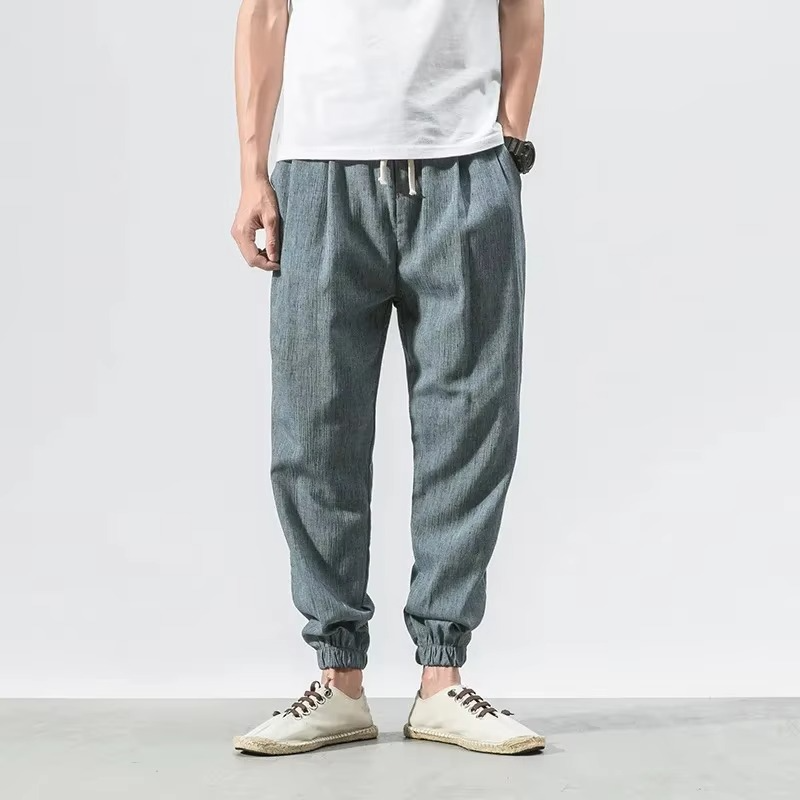 Pantalon Décontracté Homme en Coton Lin Coupe Relâchée Harem Avec Chevilles Cuffées Pour le Confort Quotidien