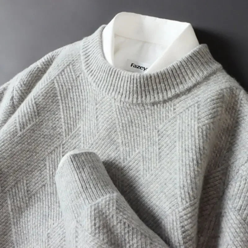 Pull Homme En Maille Motif Diamant Beige Neutre Maille Douce Pour Style Décontracté