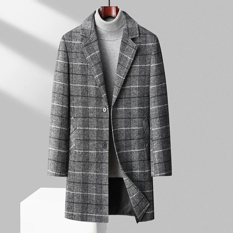 Manteau Long En Laine Brossée À Motif Carreaux Plaid Avec Doublure Quilté Et Coupe Ajustée