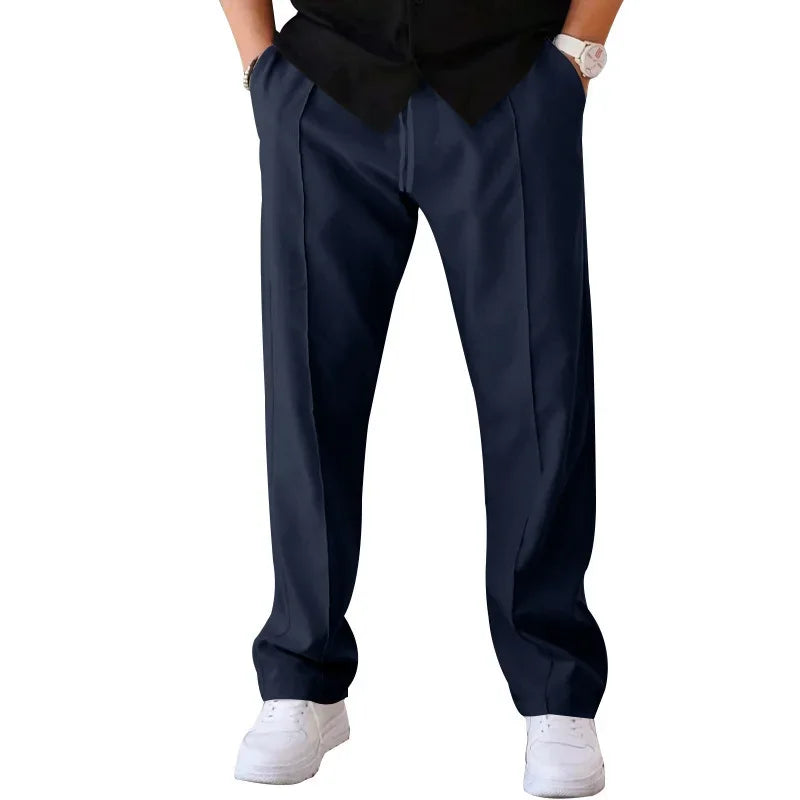 Pantalon Forme Décontractée Pour Hommes Amawinc Bleu Marine Pour Réunions D Affaires Et Événements Formels