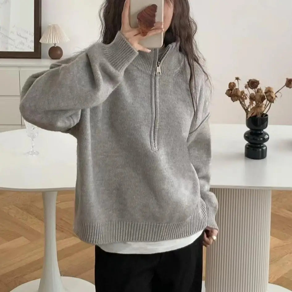 Aurora Pull En Tricot À Col Haut Avec Demi Fermeture Éclair Pour Automne Et Hiver Confort Chic