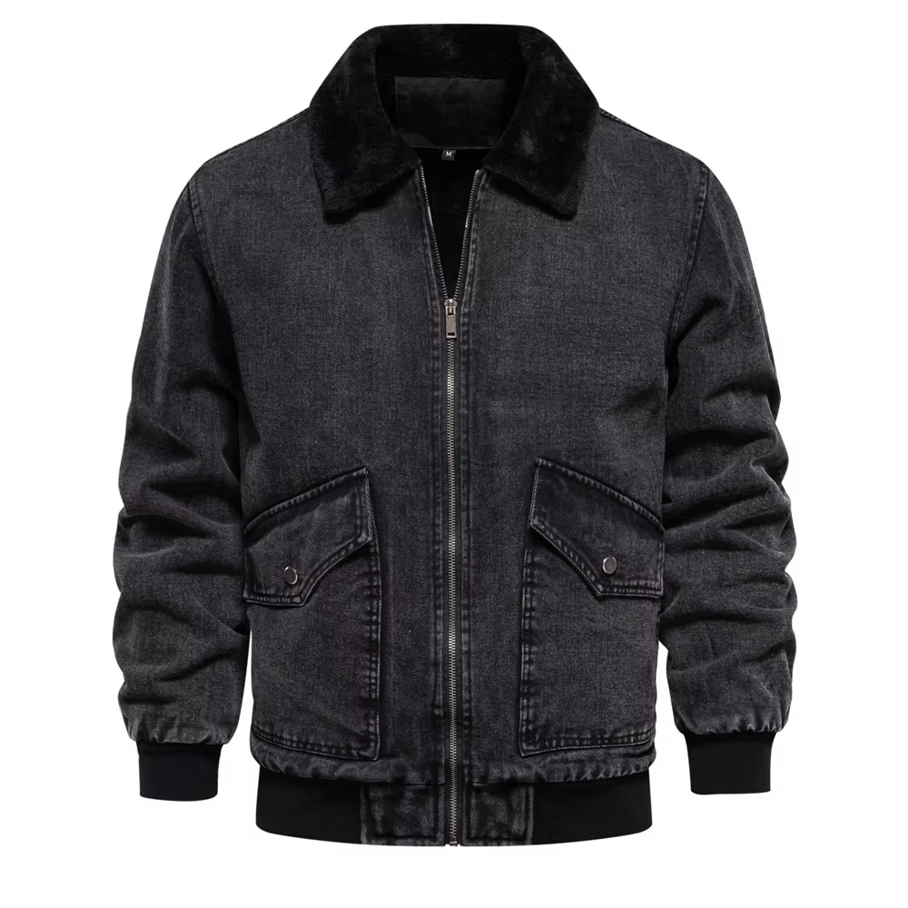 Amawinc Veste En Jeans Doublée En Polaire Avec Col En Fausse Fourrure Pour Homme Hiver Chaud