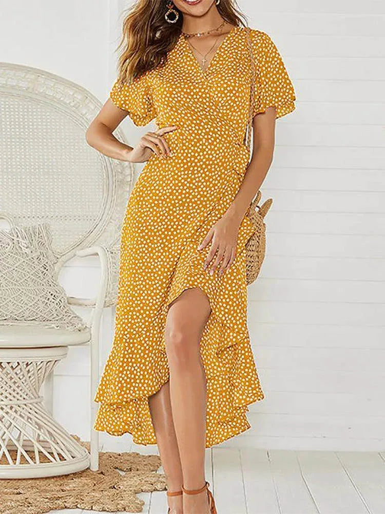 Robe Maxi À Pois Ella Par Amawinc Avec Volants Et Silhouette Fluide Idéale Pour L'Été Et Brunch