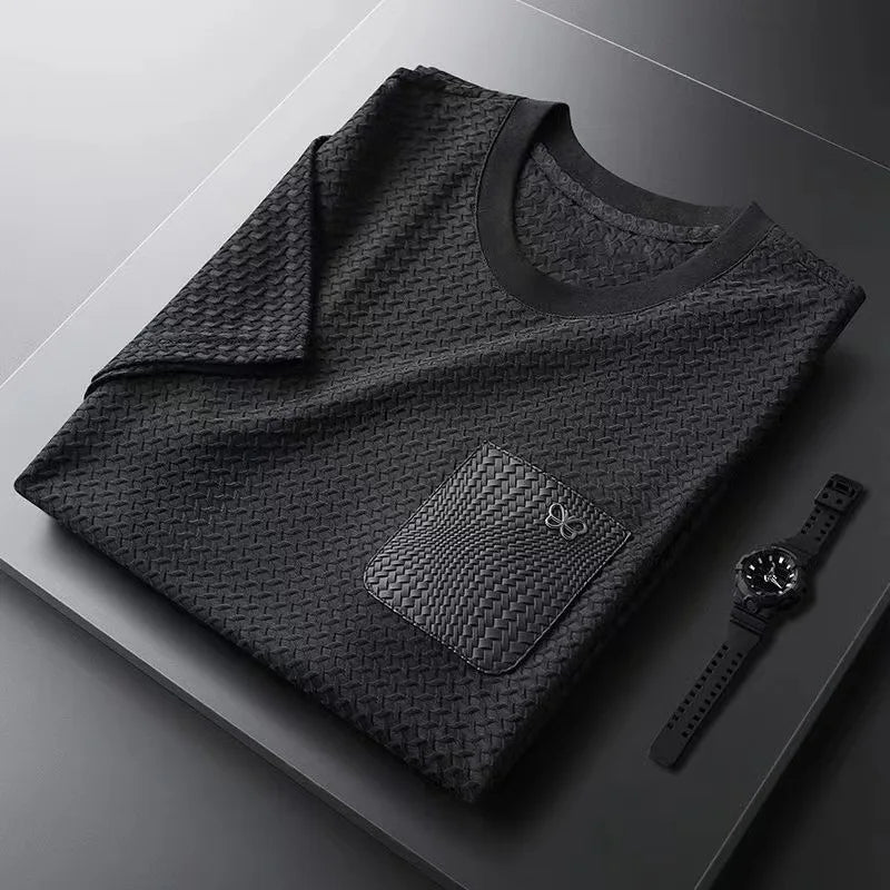 Chemise Jacquard À Texture Gaufre Lyocell Élasthanne Pour Confort Léger Avec Patch Brodé Décontracté