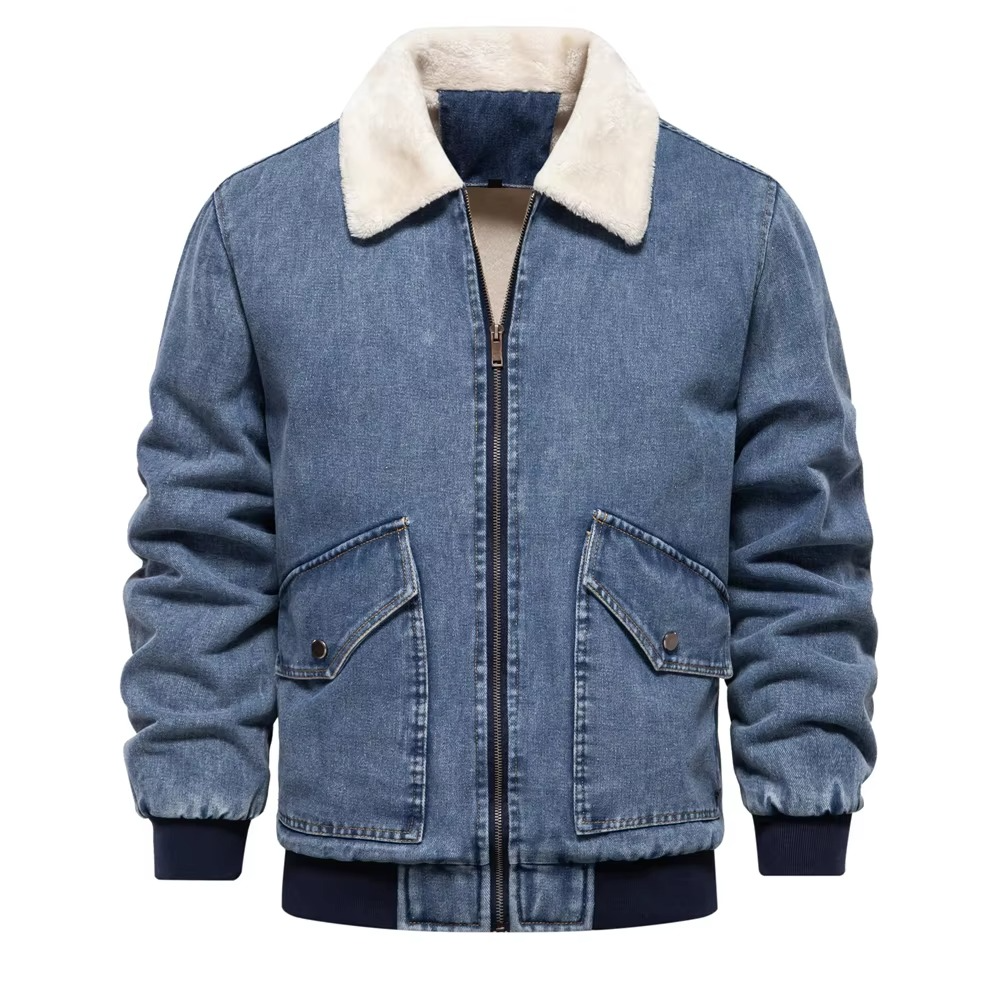 Amawinc Veste En Jeans Doublée En Polaire Avec Col En Fausse Fourrure Pour Homme Hiver Chaud