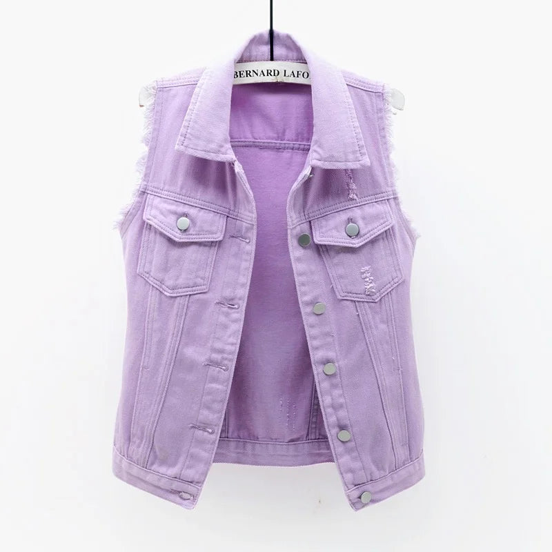 Zoré Gilet En Denim Oversize Avec Bords Effilochés Poches Multiples Et Attitude Puissante