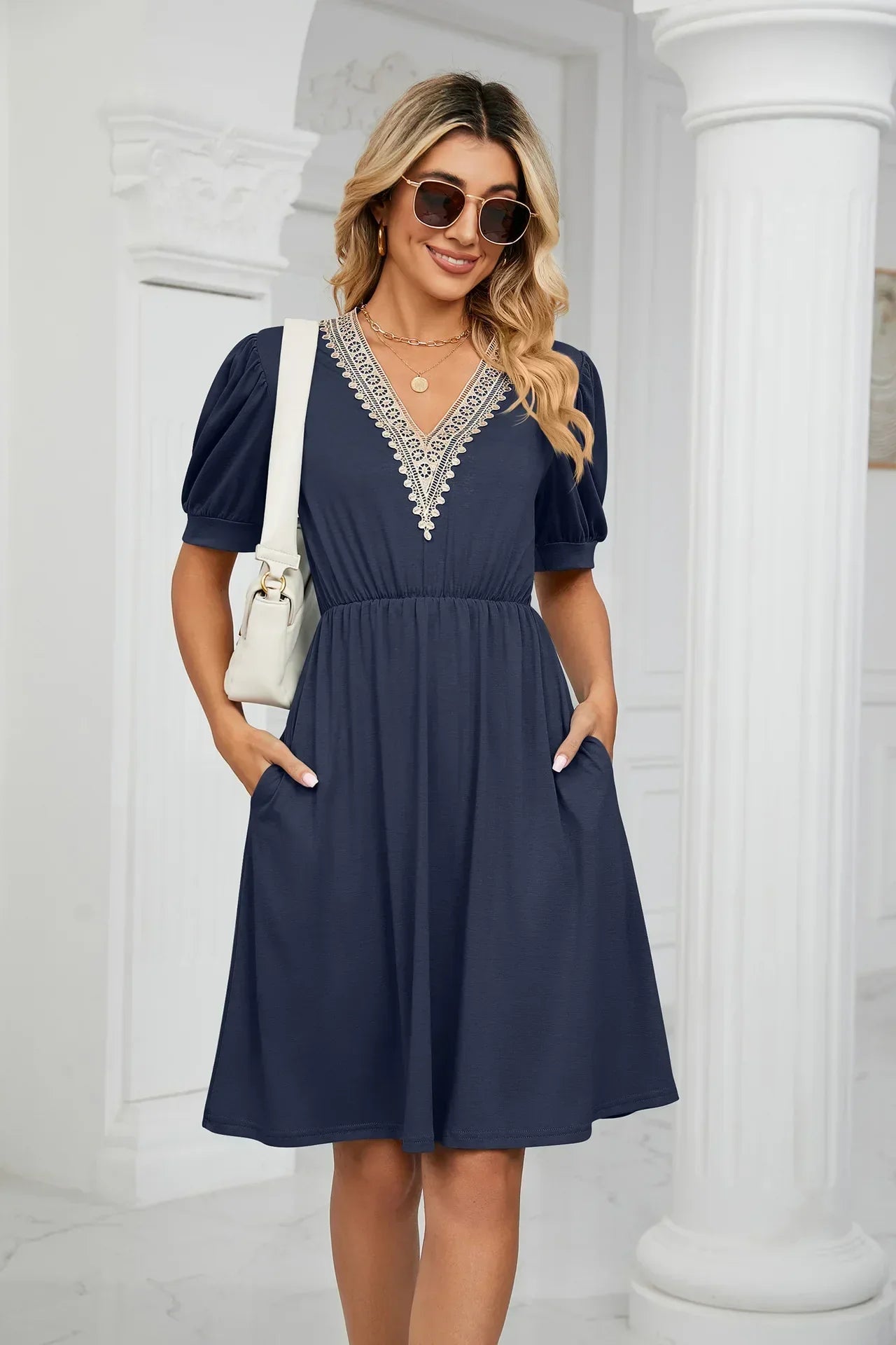 Madison® Elegantes Spitze-Patchwork-Kleid für Frühling/Sommer