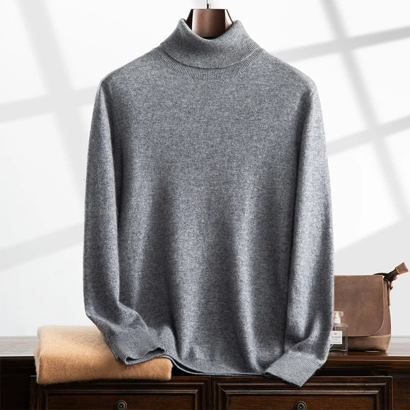 Pull Homme Col Roulé En Laine Mélangée Douce Proche Cachemire Texture Tricot Décontracté Bords Côtés