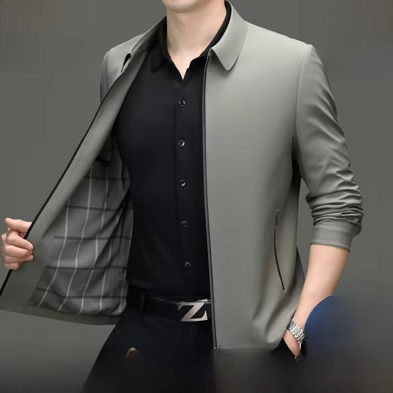 Veste Homme Amawinc en Mélange de Soie Coupe Décontractée avec Ourlet Droit Style Poli sans Effort