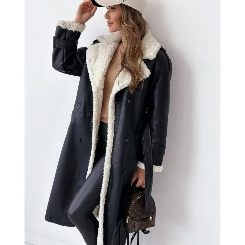 Manteau Femme En Fourrure Synthétique Hiver Doux Et Chaud Avec Col Revers Et Manches Longues