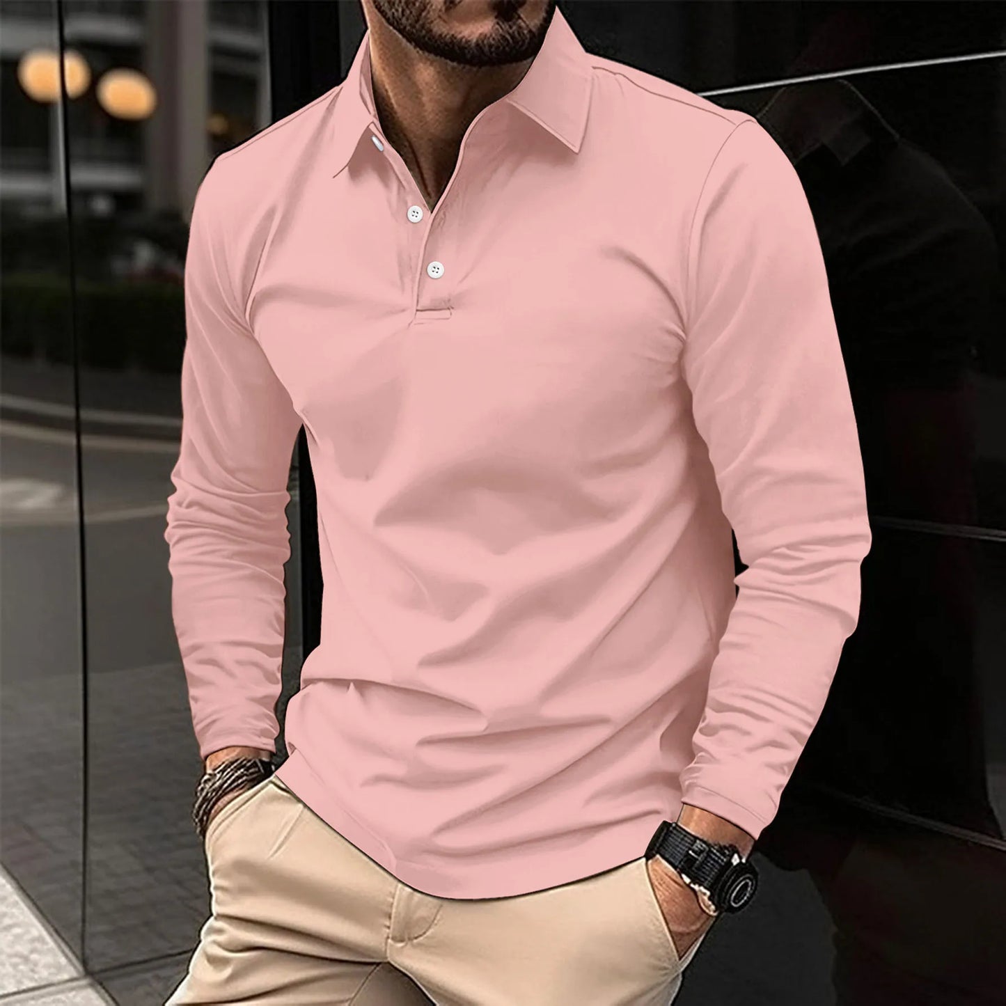 Amawinc Polo À Manches Longues Lucas Pour Homme En Coton Respirant Coupe Slim Décontracté Semi Formel