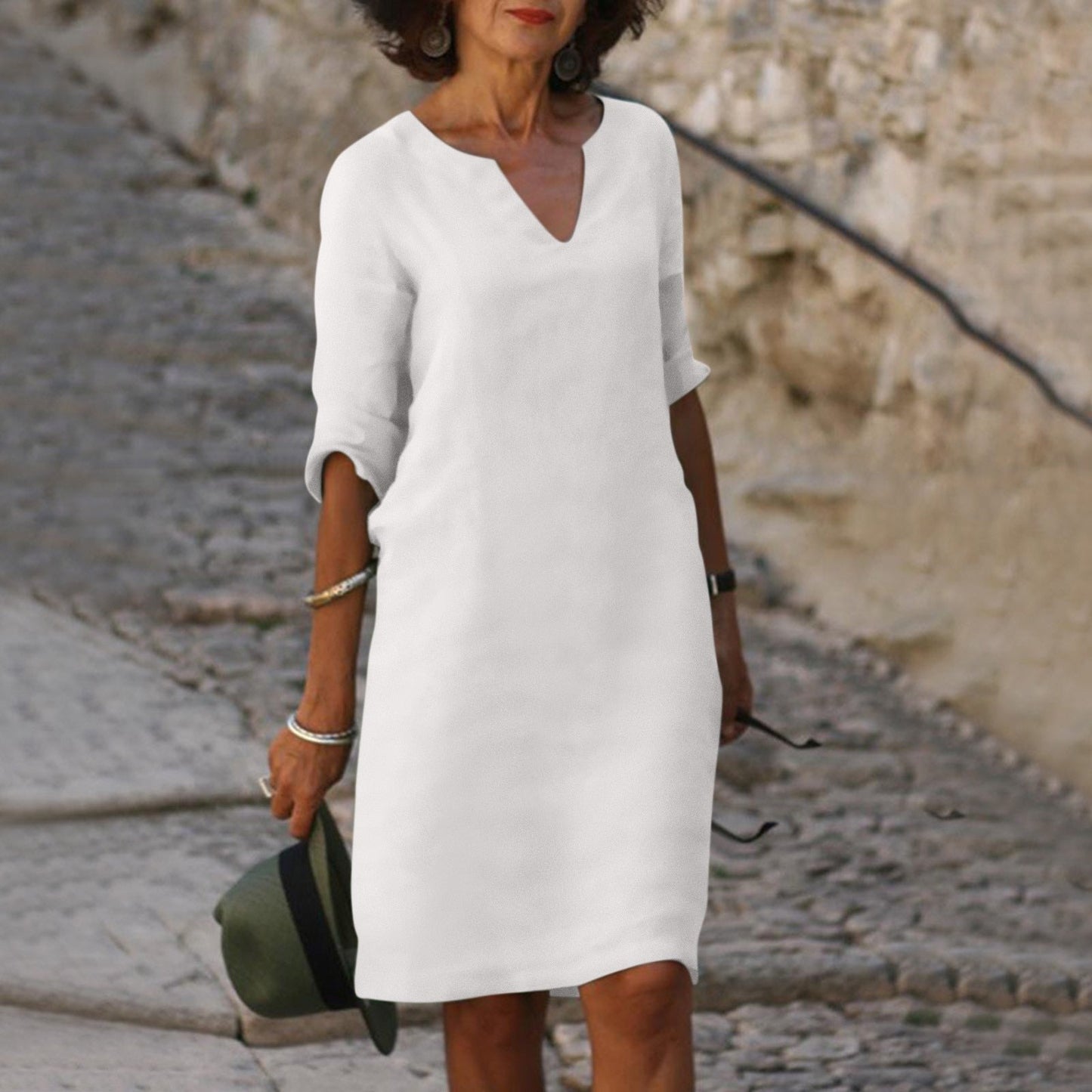 Robe Midi Décontractée Pour Femme Ample Taylor Amawinc Silhouette Relax Col Doux Confortable