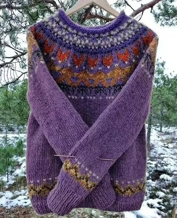 Pull Femme Bicolore Décontracté En Maille À Col Rond Manches Longues Pour Quotidien Chic Confortable