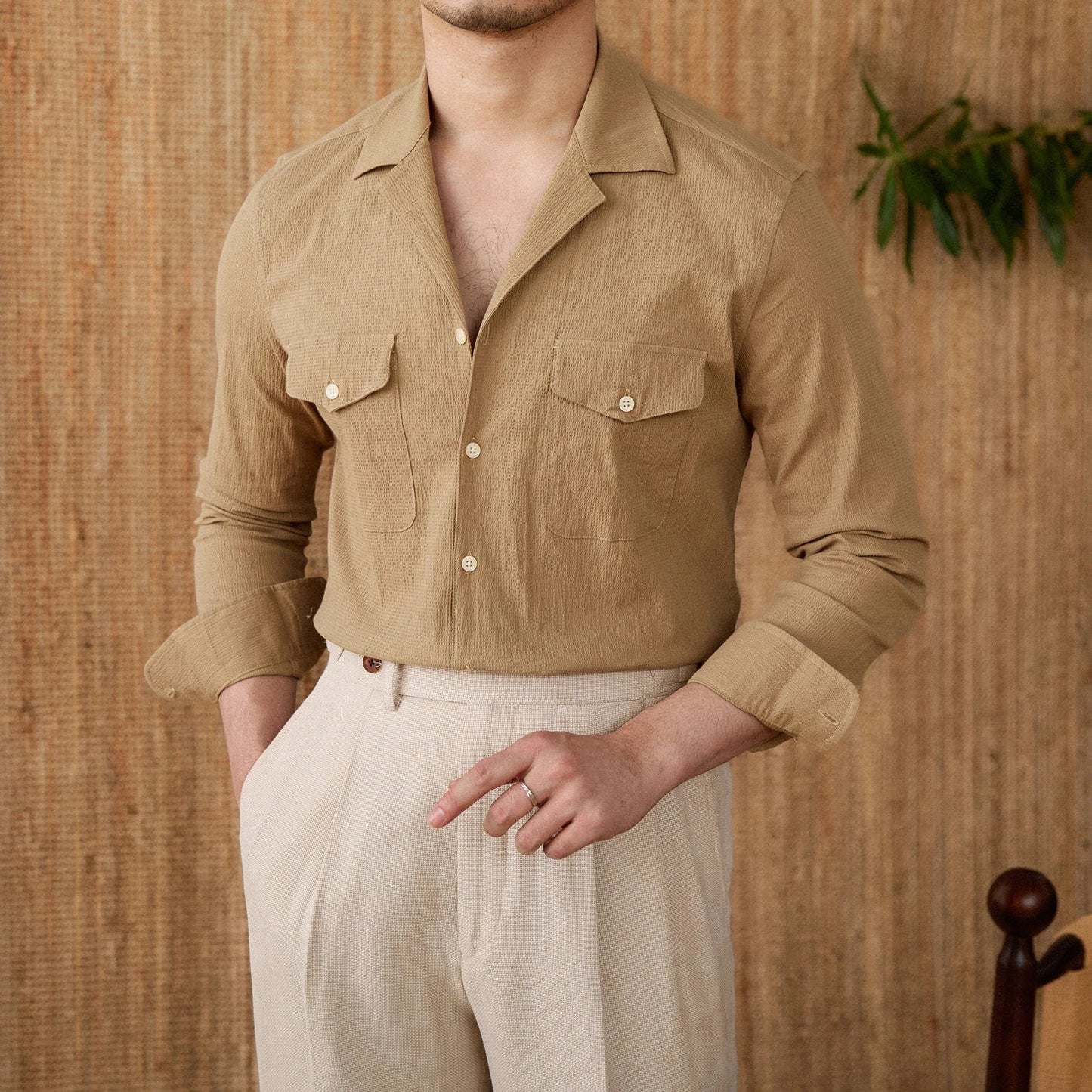 Chemise Homme Nordisk Flair Coupe Classique Manches Longues Mélange Coton Poches Poitrine
