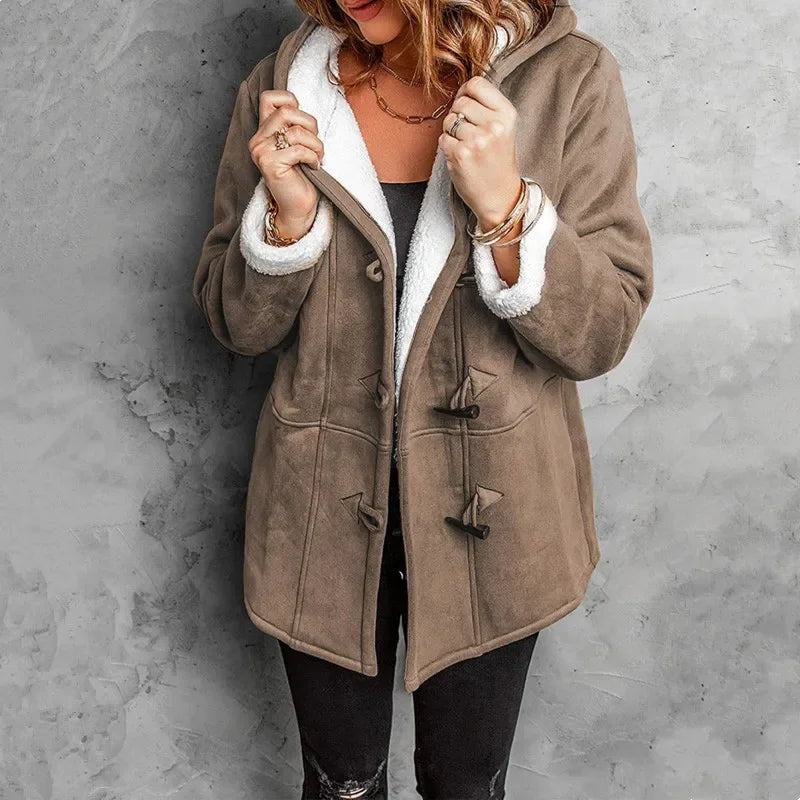 Manteau Capuche En Polaire Douce Chaud Pour L'Hiver Avec Doublure Moelleuse Et Fermetures Bascules Distinctives