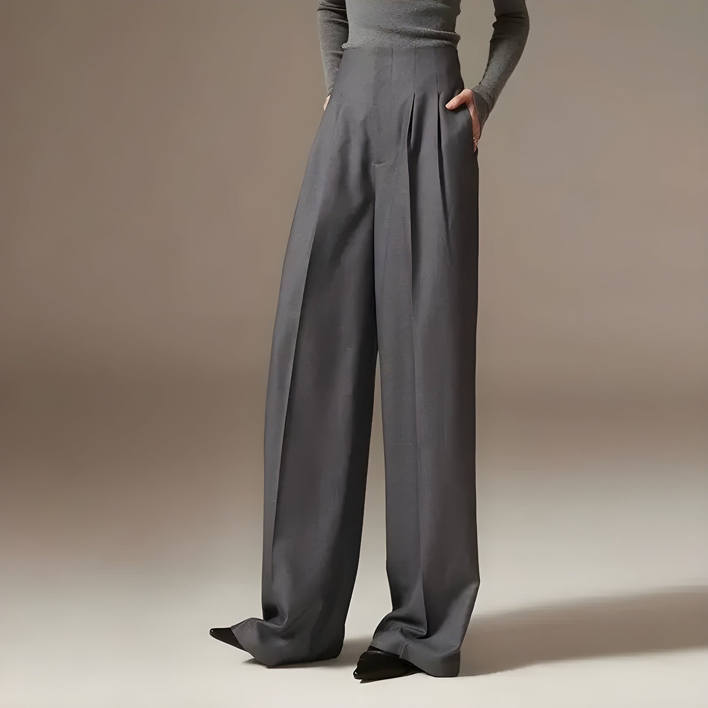 Pantalon Palazzo Plissé Avec Ceinture Haute Et Poches Ample Pour Bureau Et Week End Amawinc