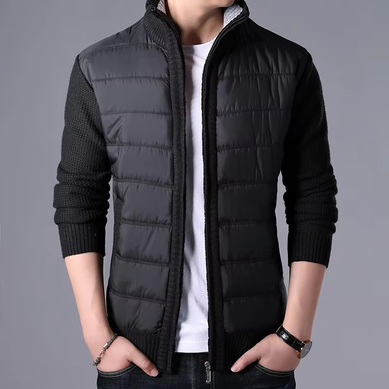 Amawinc Veste Cardigan Tricot Épais Pour Homme Patchwork Chaud Slim Fit Idéal Pour Hiver Quotidien