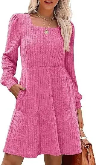 Robe Mini Élégante Emma Amawinc Encolure Carrée Pour Femme Élégance Intemporelle Et Confort Moderne