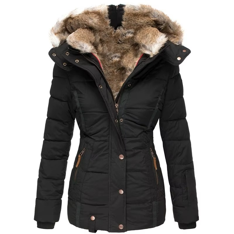 Manteau Parka Luxe Hiver Pour Femme En Laine Et Coton Rembourré Capuche Intégrée Et Coupe Ajustée