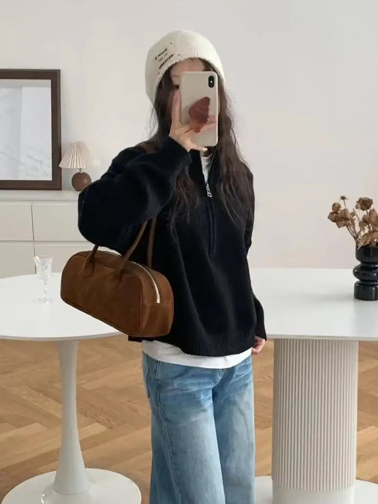 Aurora Pull En Tricot À Col Haut Avec Demi Fermeture Éclair Pour Automne Et Hiver Confort Chic