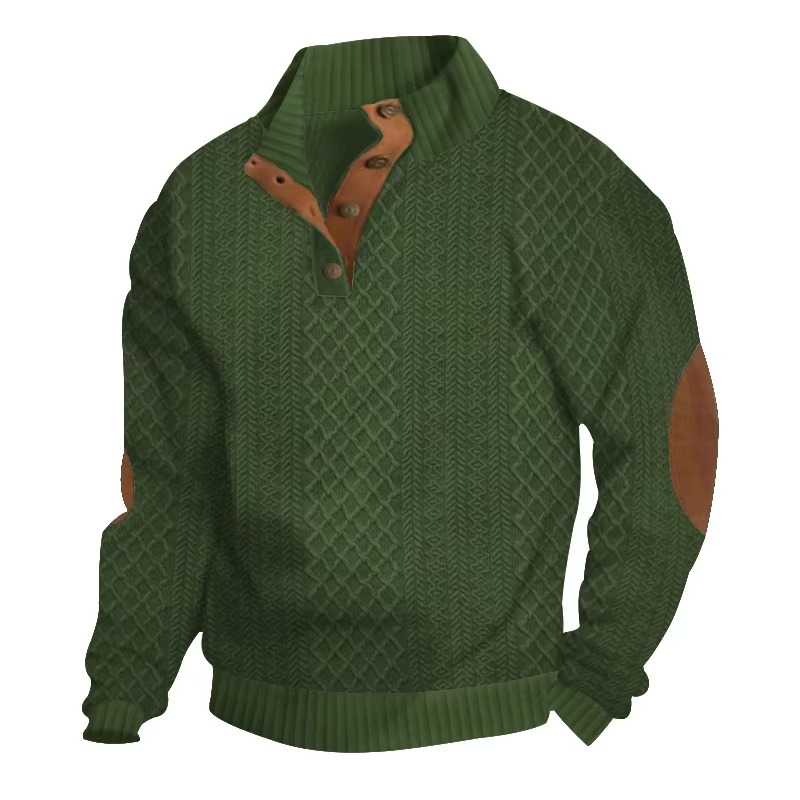 Pull Homme Jacquard À Boutons Devant Col Montant Manche Longue Pour Décontracté Week End