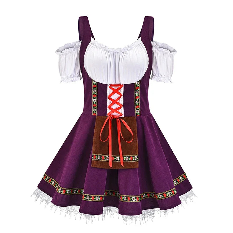 Robe Dirndl Femme Avec Corset Lacet Raffiné Manches Bouffantes Jupe Mini Ensemble Festif Amawinc Nordisk Flair